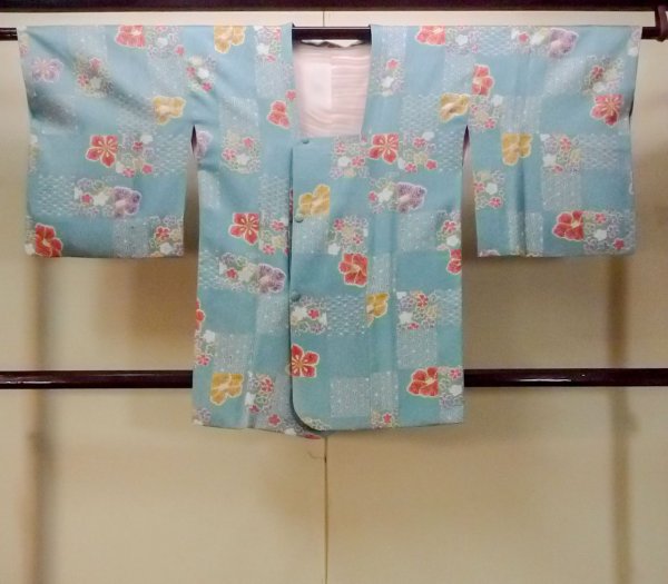 Photo1: Mint O0131I Vintage Japanese kimono   Light Blue MICHIYUKI outer coat for women / Silk. Flower,   (Grade A) (1)