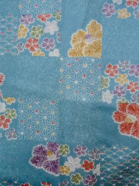 Photo3: Mint O0131I Vintage Japanese kimono   Light Blue MICHIYUKI outer coat for women / Silk. Flower,   (Grade A) (3)