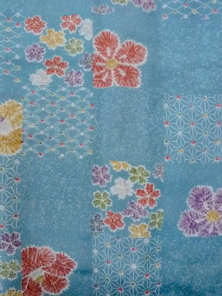 Photo4: Mint O0131I Vintage Japanese kimono   Light Blue MICHIYUKI outer coat for women / Silk. Flower,   (Grade A) (4)