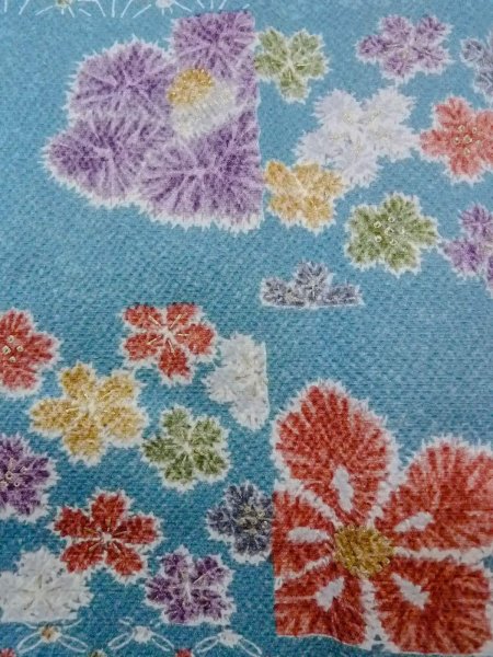 Photo5: Mint O0131I Vintage Japanese kimono   Light Blue MICHIYUKI outer coat for women / Silk. Flower,   (Grade A) (5)