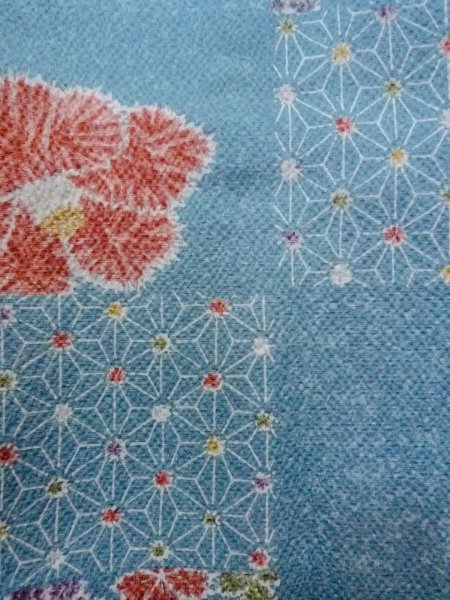 Photo6: Mint O0131I Vintage Japanese kimono   Light Blue MICHIYUKI outer coat for women / Silk. Flower,   (Grade A) (6)