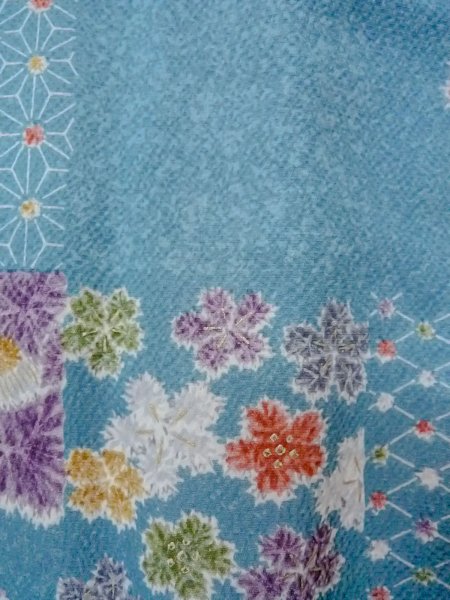 Photo7: Mint O0131I Vintage Japanese kimono   Light Blue MICHIYUKI outer coat for women / Silk. Flower,   (Grade A) (7)