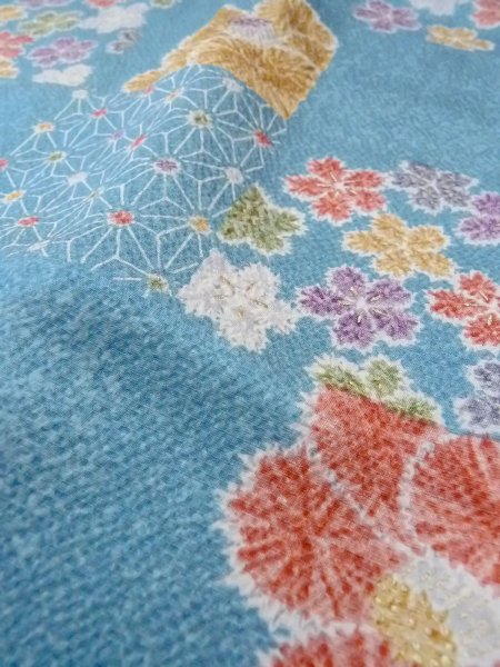 Photo8: Mint O0131I Vintage Japanese kimono   Light Blue MICHIYUKI outer coat for women / Silk. Flower,   (Grade A) (8)