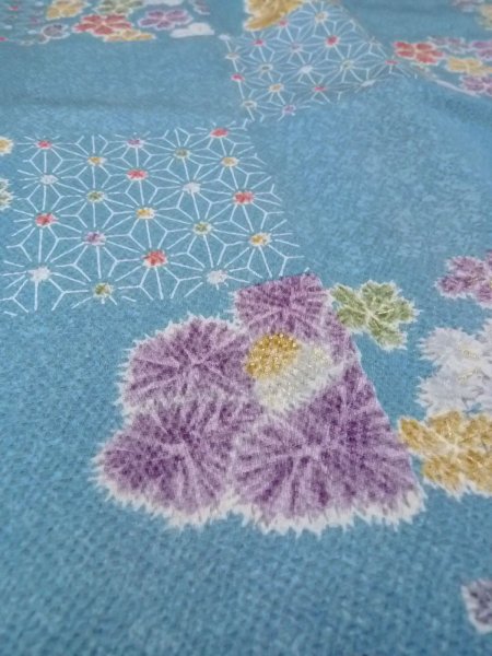 Photo10: Mint O0131I Vintage Japanese kimono   Light Blue MICHIYUKI outer coat for women / Silk. Flower,   (Grade A) (10)
