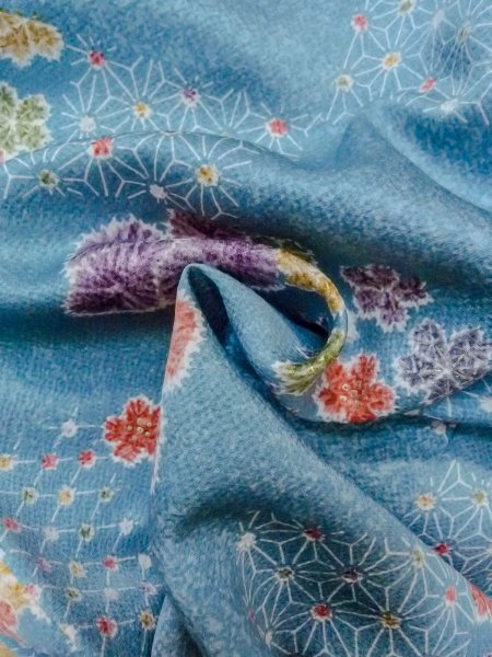 Photo11: Mint O0131I Vintage Japanese kimono   Light Blue MICHIYUKI outer coat for women / Silk. Flower,   (Grade A) (11)
