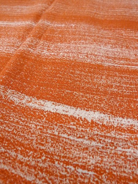 Photo8: O0131J Vintage Japanese kimono   Orange MICHIYUKI outer coat for women / Silk. Stripes   (Grade B) (8)