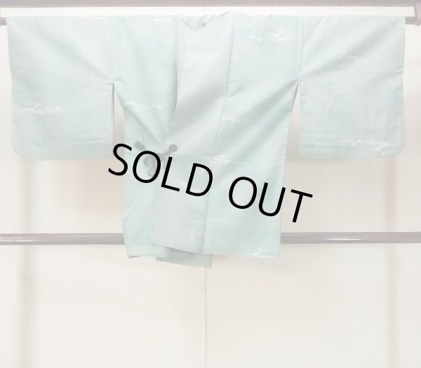 Photo1: O0131K Vintage Japanese kimono  Grayish Light Blue DOCHUGI outer coat for women / Silk. Abstract pattern   (Grade B) (1)