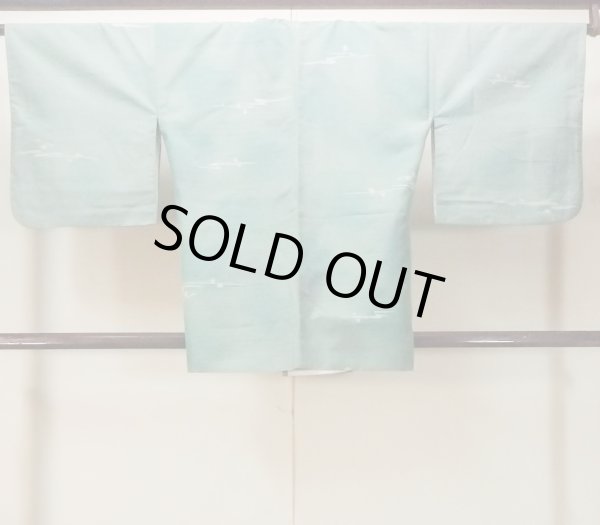 Photo2: O0131K Vintage Japanese kimono  Grayish Light Blue DOCHUGI outer coat for women / Silk. Abstract pattern   (Grade B) (2)