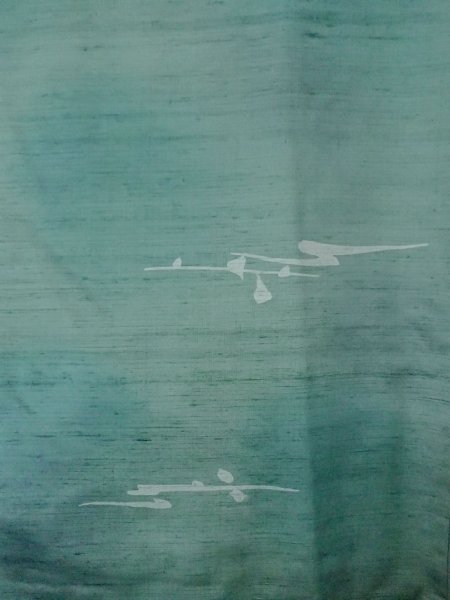 Photo3: O0131K Vintage Japanese kimono  Grayish Light Blue DOCHUGI outer coat for women / Silk. Abstract pattern   (Grade B) (3)