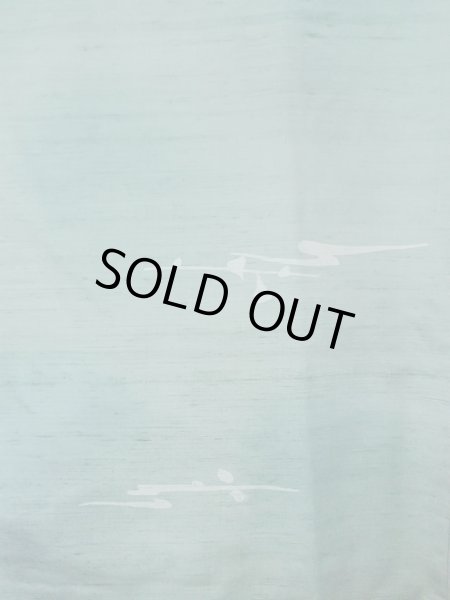 Photo3: O0131K Vintage Japanese kimono  Grayish Light Blue DOCHUGI outer coat for women / Silk. Abstract pattern   (Grade B) (3)