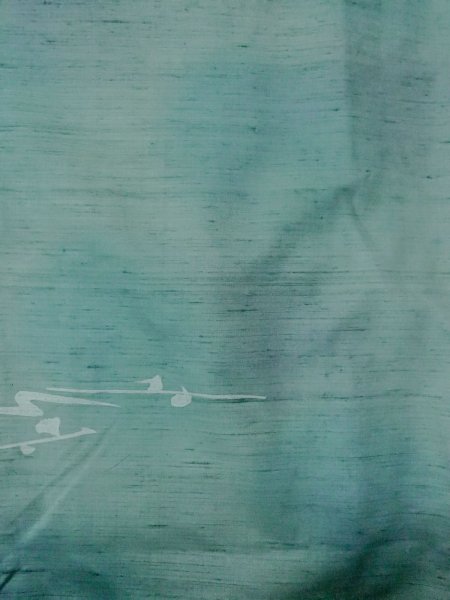 Photo4: O0131K Vintage Japanese kimono  Grayish Light Blue DOCHUGI outer coat for women / Silk. Abstract pattern   (Grade B) (4)