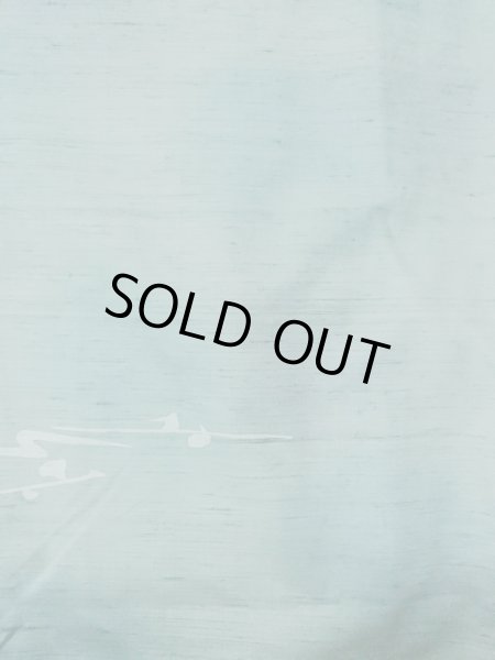 Photo4: O0131K Vintage Japanese kimono  Grayish Light Blue DOCHUGI outer coat for women / Silk. Abstract pattern   (Grade B) (4)