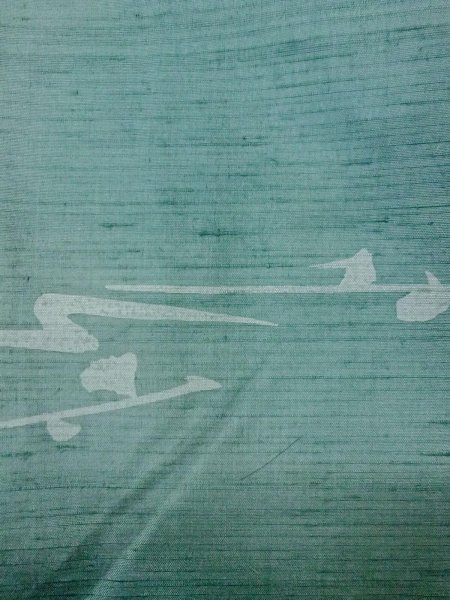 Photo5: O0131K Vintage Japanese kimono  Grayish Light Blue DOCHUGI outer coat for women / Silk. Abstract pattern   (Grade B) (5)