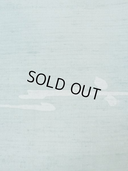 Photo6: O0131K Vintage Japanese kimono  Grayish Light Blue DOCHUGI outer coat for women / Silk. Abstract pattern   (Grade B) (6)