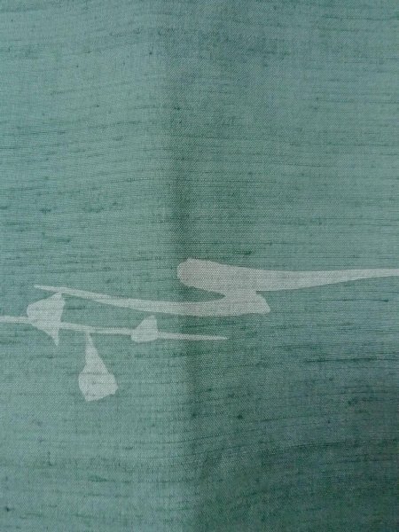 Photo7: O0131K Vintage Japanese kimono  Grayish Light Blue DOCHUGI outer coat for women / Silk. Abstract pattern   (Grade B) (7)