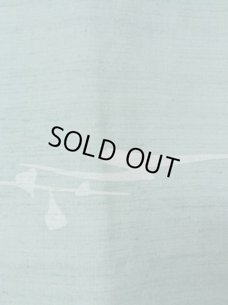 Photo7: O0131K Vintage Japanese kimono  Grayish Light Blue DOCHUGI outer coat for women / Silk. Abstract pattern   (Grade B) (7)