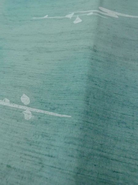 Photo8: O0131K Vintage Japanese kimono  Grayish Light Blue DOCHUGI outer coat for women / Silk. Abstract pattern   (Grade B) (8)