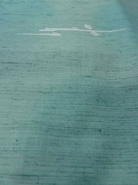 Photo9: O0131K Vintage Japanese kimono  Grayish Light Blue DOCHUGI outer coat for women / Silk. Abstract pattern   (Grade B) (9)