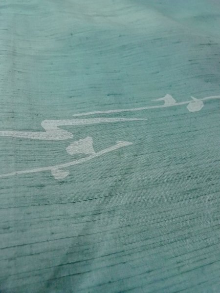 Photo10: O0131K Vintage Japanese kimono  Grayish Light Blue DOCHUGI outer coat for women / Silk. Abstract pattern   (Grade B) (10)