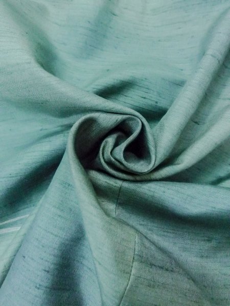 Photo12: O0131K Vintage Japanese kimono  Grayish Light Blue DOCHUGI outer coat for women / Silk. Abstract pattern   (Grade B) (12)