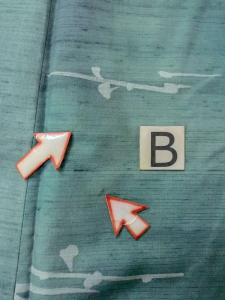 Photo15: O0131K Vintage Japanese kimono  Grayish Light Blue DOCHUGI outer coat for women / Silk. Abstract pattern   (Grade B) (15)