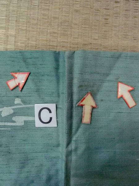 Photo16: O0131K Vintage Japanese kimono  Grayish Light Blue DOCHUGI outer coat for women / Silk. Abstract pattern   (Grade B) (16)