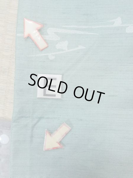 Photo18: O0131K Vintage Japanese kimono  Grayish Light Blue DOCHUGI outer coat for women / Silk. Abstract pattern   (Grade B) (18)