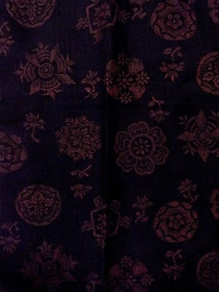 Photo4: O0131M Vintage Japanese kimono   Black MICHIYUKI outer coat for women / Wool. Flower circle,   (Grade B) (4)