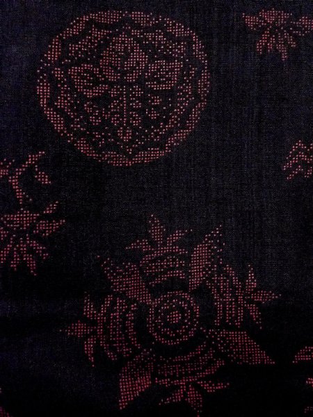 Photo5: O0131M Vintage Japanese kimono   Black MICHIYUKI outer coat for women / Wool. Flower circle,   (Grade B) (5)