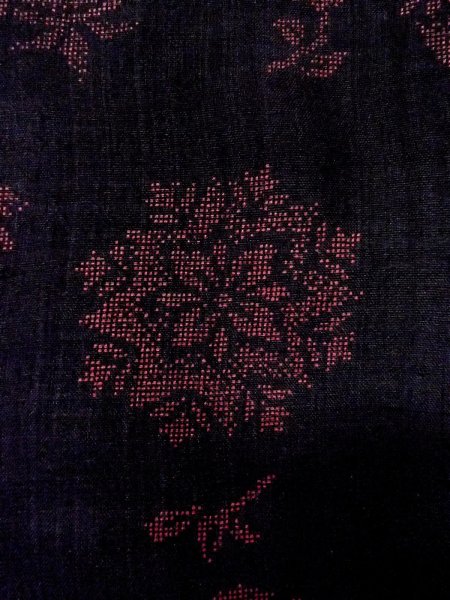 Photo7: O0131M Vintage Japanese kimono   Black MICHIYUKI outer coat for women / Wool. Flower circle,   (Grade B) (7)