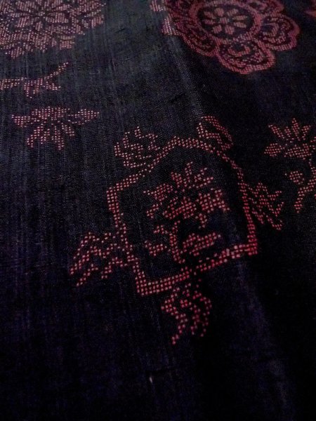 Photo8: O0131M Vintage Japanese kimono   Black MICHIYUKI outer coat for women / Wool. Flower circle,   (Grade B) (8)