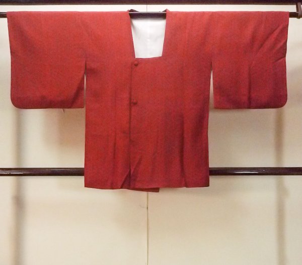 Photo1: O0131P Vintage Japanese kimono  Dark Orange MICHIYUKI outer coat for women / Silk. Greek key fret   (Grade B) (1)