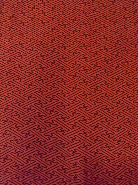 Photo5: O0131P Vintage Japanese kimono  Dark Orange MICHIYUKI outer coat for women / Silk. Greek key fret   (Grade B) (5)