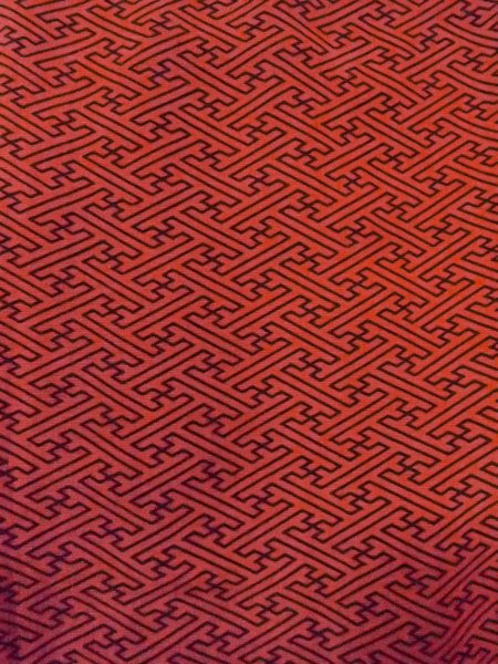 Photo6: O0131P Vintage Japanese kimono  Dark Orange MICHIYUKI outer coat for women / Silk. Greek key fret   (Grade B) (6)