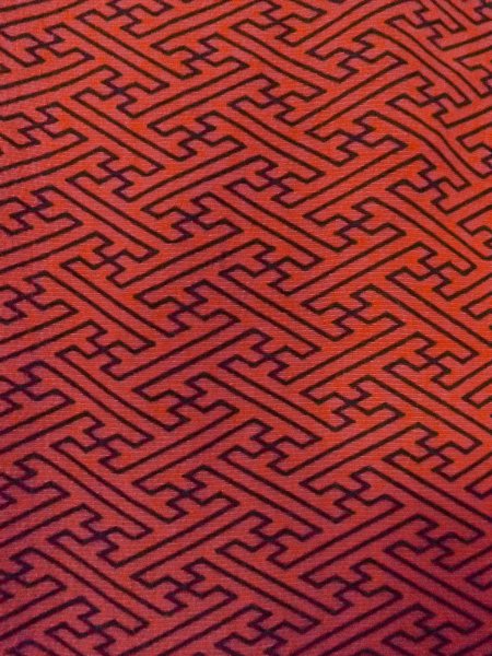 Photo7: O0131P Vintage Japanese kimono  Dark Orange MICHIYUKI outer coat for women / Silk. Greek key fret   (Grade B) (7)