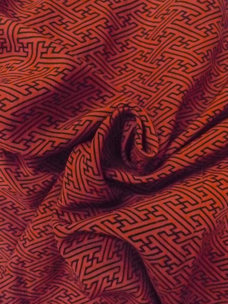 Photo11: O0131P Vintage Japanese kimono  Dark Orange MICHIYUKI outer coat for women / Silk. Greek key fret   (Grade B) (11)