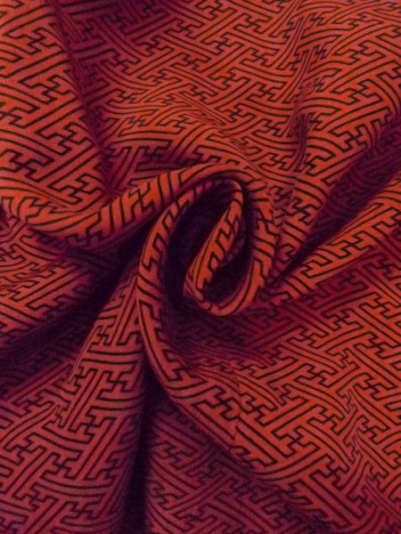 Photo12: O0131P Vintage Japanese kimono  Dark Orange MICHIYUKI outer coat for women / Silk. Greek key fret   (Grade B) (12)