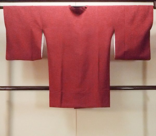 Photo2: O0131Q Vintage Japanese kimono   Dark Red MICHIYUKI outer coat for women / Silk. Flower,   (Grade B) (2)
