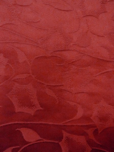 Photo7: O0131Q Vintage Japanese kimono   Dark Red MICHIYUKI outer coat for women / Silk. Flower,   (Grade B) (7)