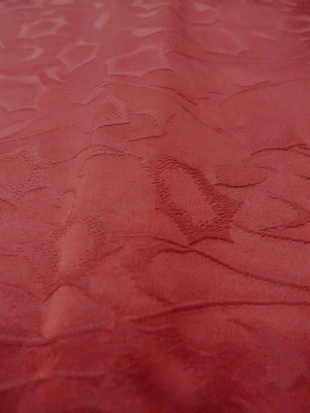 Photo9: O0131Q Vintage Japanese kimono   Dark Red MICHIYUKI outer coat for women / Silk. Flower,   (Grade B) (9)