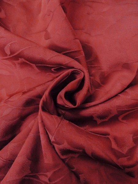 Photo12: O0131Q Vintage Japanese kimono   Dark Red MICHIYUKI outer coat for women / Silk. Flower,   (Grade B) (12)