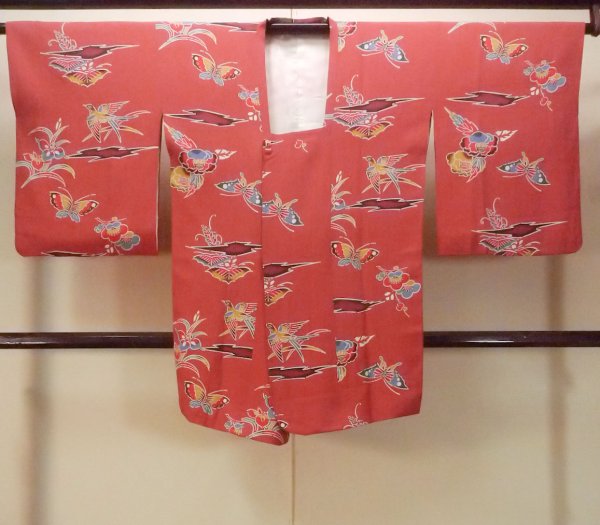 Photo1: Mint O0131R Vintage Japanese kimono  Grayish Coral MICHIYUKI outer coat for women / Silk. UME plum bloom,   (Grade A) (1)