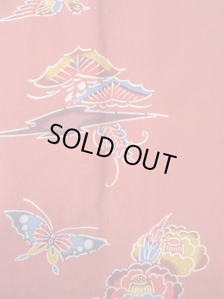 Photo4: Mint O0131R Vintage Japanese kimono  Grayish Coral MICHIYUKI outer coat for women / Silk. UME plum bloom,   (Grade A) (4)