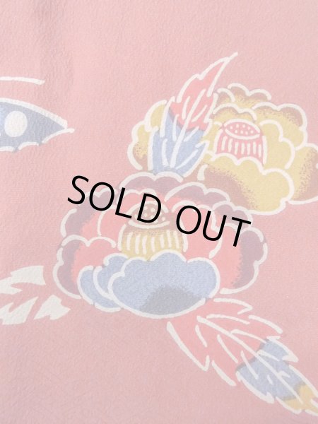 Photo5: Mint O0131R Vintage Japanese kimono  Grayish Coral MICHIYUKI outer coat for women / Silk. UME plum bloom,   (Grade A) (5)