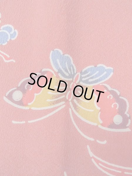 Photo7: Mint O0131R Vintage Japanese kimono  Grayish Coral MICHIYUKI outer coat for women / Silk. UME plum bloom,   (Grade A) (7)