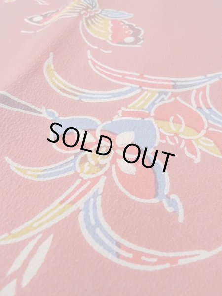 Photo8: Mint O0131R Vintage Japanese kimono  Grayish Coral MICHIYUKI outer coat for women / Silk. UME plum bloom,   (Grade A) (8)