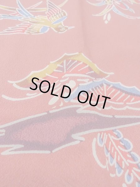 Photo9: Mint O0131R Vintage Japanese kimono  Grayish Coral MICHIYUKI outer coat for women / Silk. UME plum bloom,   (Grade A) (9)