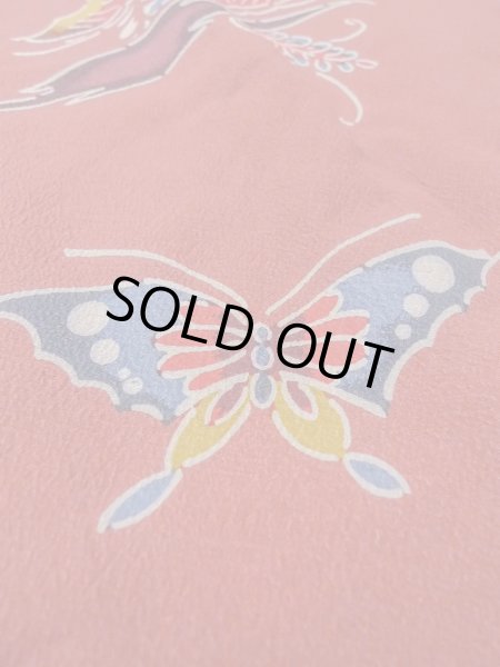 Photo10: Mint O0131R Vintage Japanese kimono  Grayish Coral MICHIYUKI outer coat for women / Silk. UME plum bloom,   (Grade A) (10)