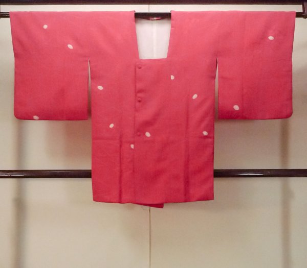 Photo1: O0131T Vintage Japanese kimono  Shiny Red MICHIYUKI outer coat for women / Silk. Flower,   (Grade B) (1)