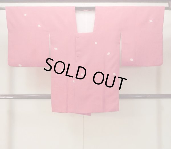 Photo1: O0131T Vintage Japanese kimono  Shiny Red MICHIYUKI outer coat for women / Silk. Flower,   (Grade B) (1)